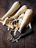 Parsnips, partly peeled