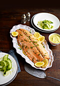 Parcel poached salmon with herby mayonnaise