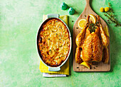 Roast chicken with parmesan dauphinoise potatoes