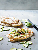 Flatbread with summer squash, dill and feta