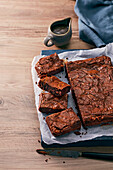 Malted peanut butter brownie with salted caramel sauce