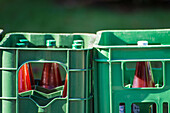 Crates filled with juice bottles