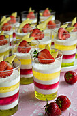 Multi-layered jelly dessert with strawberries