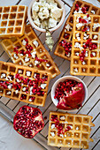 Waffles with cottage cheese and pomegranate seeds