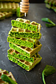 Spinach waffles, stacked