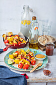 Grilled tofu and pepper skewers with pineapple