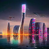 Futuristic smart city, conceptual illustration