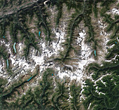 Pennine Alps in summer, satellite image