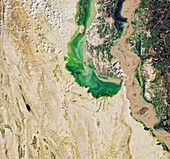 Lake Manchar, Pakistan overflowing, satellite image