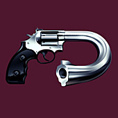 Gun with barrel pointed backwards, illustration