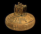 Mycenaean Pyxis with horses on the lid.