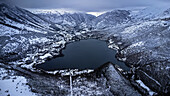 Heart-shaped view of Scanno Lake, Italy, aerial photograph