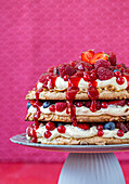 Hazelnut pudding cake with mixed berries