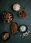Medicinal plants - coconut mushroom, lotus nuts, magnolia bark, star anise, gastrodia