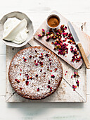Spiced walnut cake with crushed rose petals