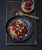 Vegan green seed salad with red cabbage and cashew-dill dressing