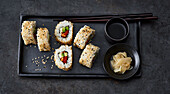 Vegetarian inside-out rolls with wasabi cream cheese