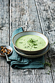 Green soup with sourdough croutons