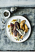 Radicchio with caramelised pear and Roquefort cheese