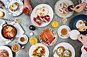 Richly set breakfast table