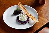 Burrata with red cabbage salad