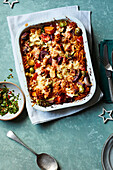 Christmas pasta bake with vegetables