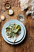 Brussels sprout salad with walnuts and a chive dressing