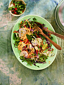Paste salad with rye vegetables and a ginger-tamarind dressing