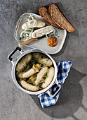 Bavarian white sausages in broth