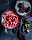 Potato stew with beetroot and smoked eel