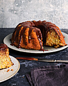 Potato and pumpkin cake with chocolate icing