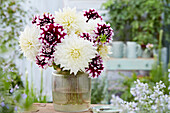 Dahlia bouquet; White Perfection, Mystery Day