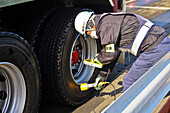 Tyres being checked for radiation, Fukushima, Japan