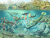 Prehistoric Silurian aquatic animals, illustration