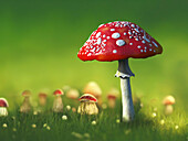 Fly agaric mushrooms, illustration