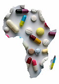 Map of Africa made of medication, conceptual image