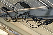 Wires and connections on solar panel