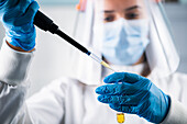 Researcher pipetting a sample