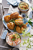 Jacket potatoes with two dips