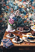 Cake and dessert buffet with chocolate coffee bundt cake