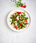 Broccoli salad with feta cheese and sun dried tomatoes