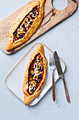 Turkish pide with peppers and olives