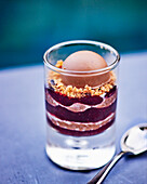 Verrine of red fruits with chocolate