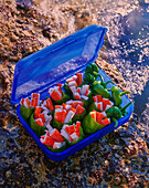 Stuffed peppers with surimi in a plastic food storage box