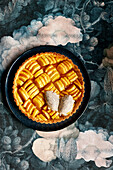 Apple tart with white chocolate poppy seed ice cream