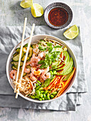 Shrimp poke bowl with noodles