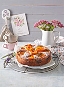 Apricot cake with walnuts and lavender