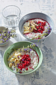 Rice pudding with pomegranate and lavender