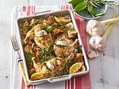 Fried chicken with herbs and lemon