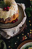 Christmas cake with cranberries and icing